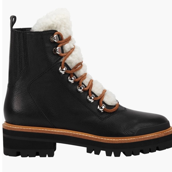 Black Genuine Shearling Lug Sole Boot (Women)Marc Fisher